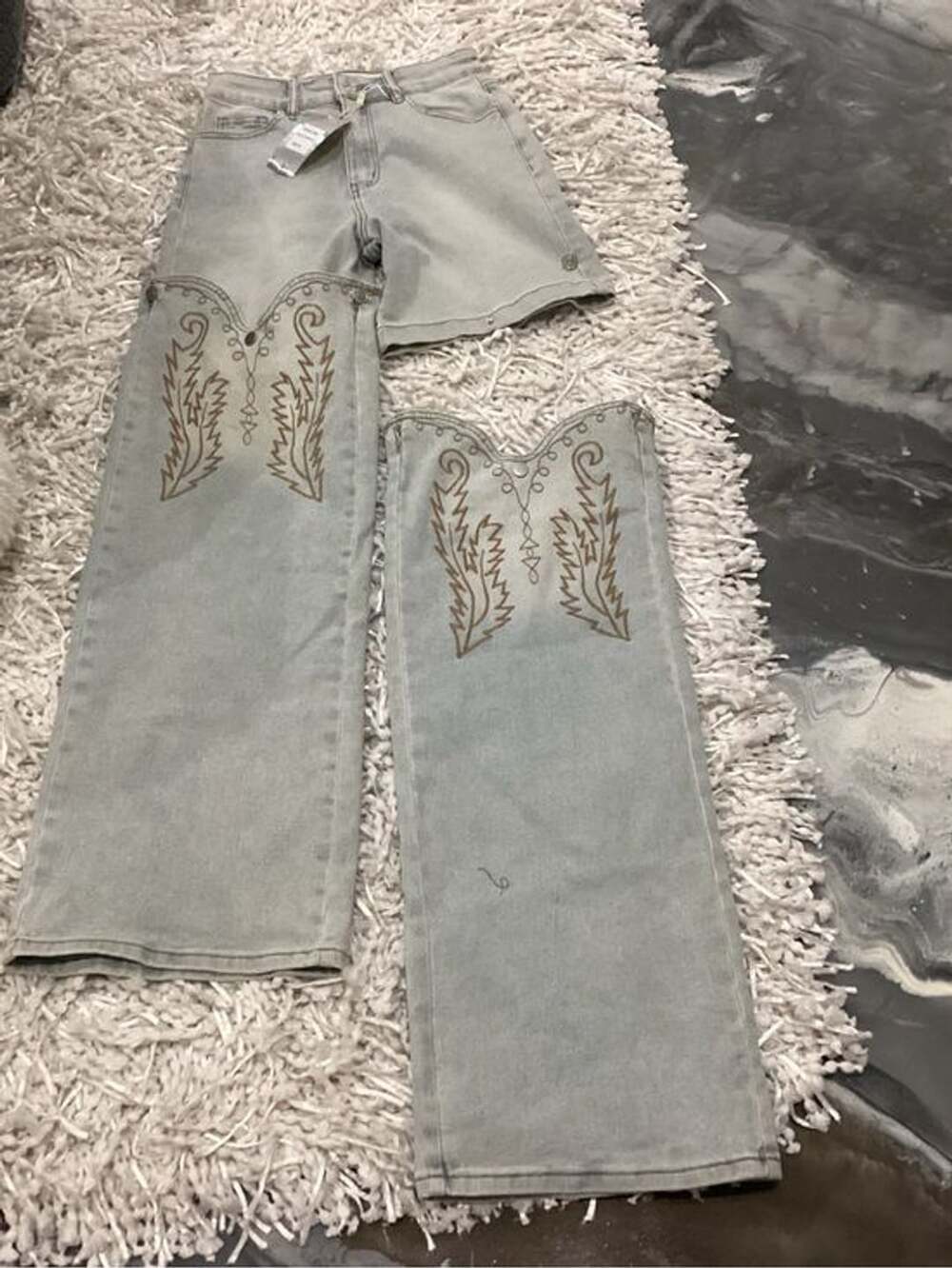 Lizette Collection Embroidered Light Blue Wide-Leg Women's Shorts/Jeans - Size S